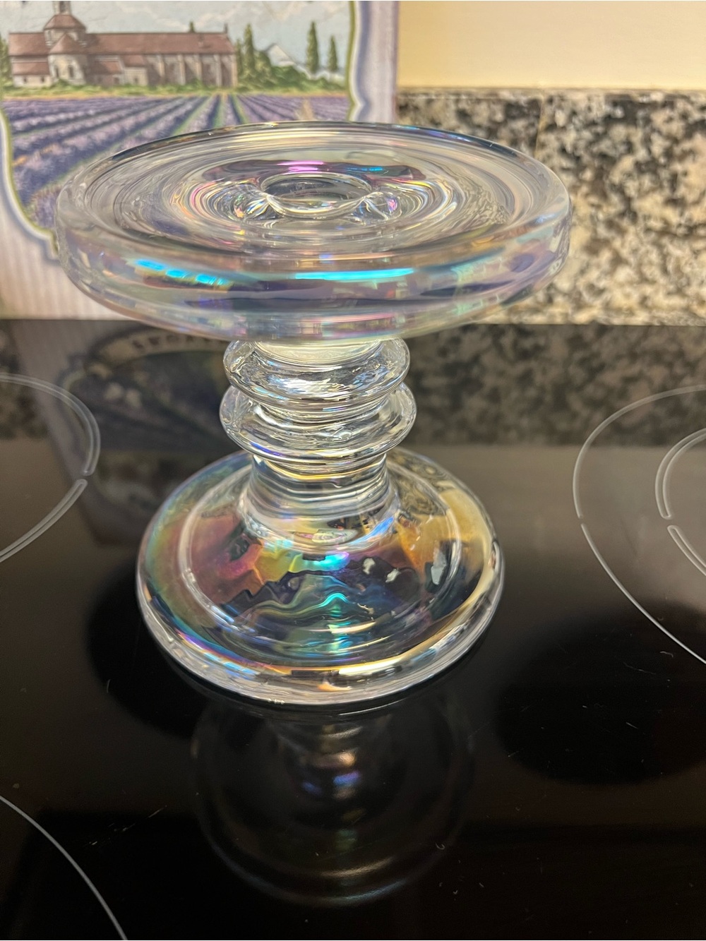 iridescent polish glass pedestal candle holder